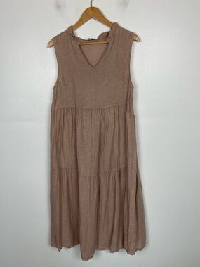 Le Ragazze Italian Linen Tiered Midi Dress SzS Soft Pink Coastal Beach Cruise